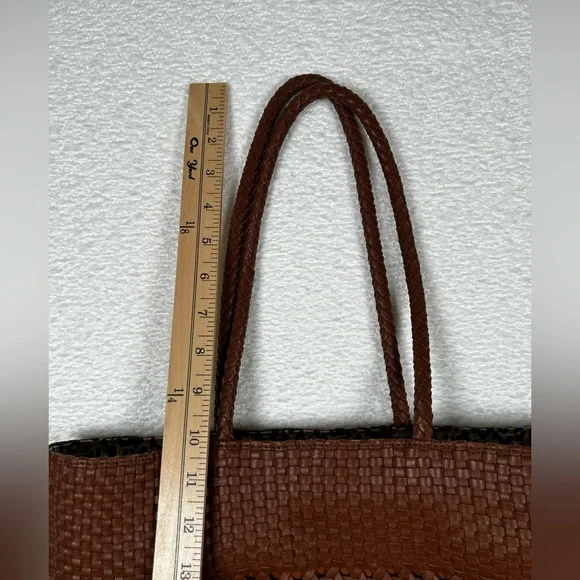 Talbots Woven Leather Tote Bag 100% Cotton Lining with Drawstring - Picture 13 of 14
